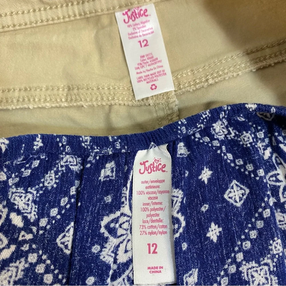 JUSTICE Top Shorts Set 2-Pieces Size 12 Blue Tan Boho Classic Bermuda Length
